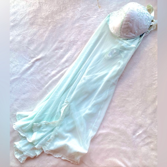 Powder blue & White Sheer & Lace Chemise with Adjustable Straps 2X - Picture 3 of 11